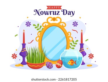 Happy Nowruz Day or Iranian New Year Illustration with Grass Semeni and Fish for Web Banner or Landing Page in Flat Cartoon Hand Drawn Templates