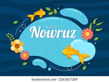 Happy Nowruz Day or Iranian New Year Illustration with Grass Semeni and Fish for Web Banner or Landing Page in Flat Cartoon Hand Drawn Templates