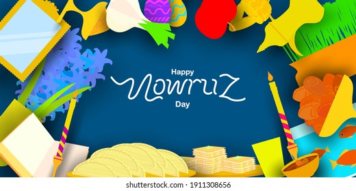 Happy nowruz day in paper art style. Translation: Happy Persian New Year (Nowruz)