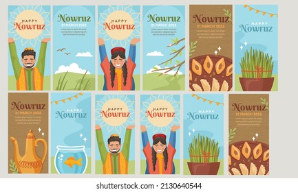 happy nowruz day social media stories vector illustration