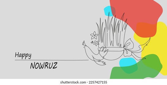 Happy nowruz horizontal  doodle hand drawn banner vector