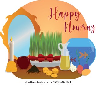 Happy Nowruz Illustration.  Nowruz Haft-sin items.