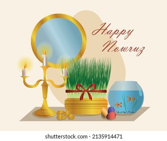 Happy Nowruz. postcard with celebration elements.