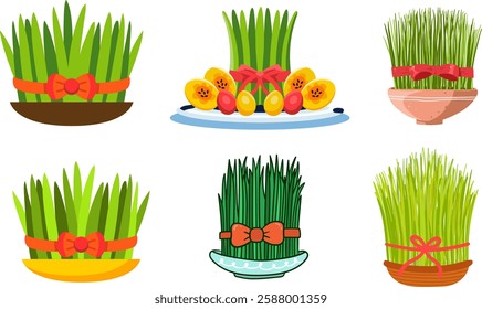 Happy Nowruz  wheatgrass with red bow