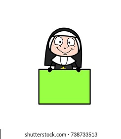 Happy Nun Character with Ad Banner Vector