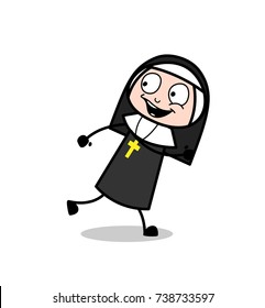 Happy Nun Lady Running Vector