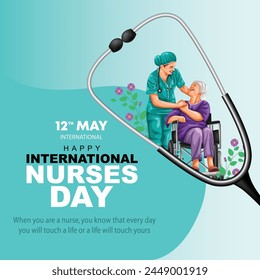 Happy nurses day greeting. nurse with old woman care. old grand mother sitting wheel chair. abstract vector illustration design	