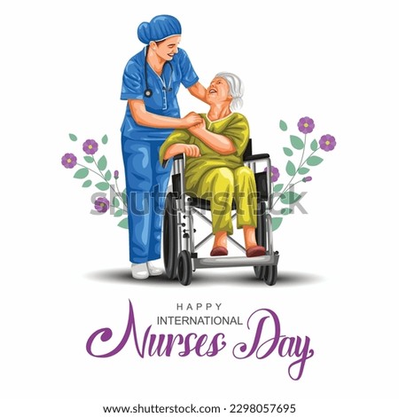 Happy nurses day greeting. nurse with old woman care. old grand mother sitting wheel chair. abstract vector illustration design	