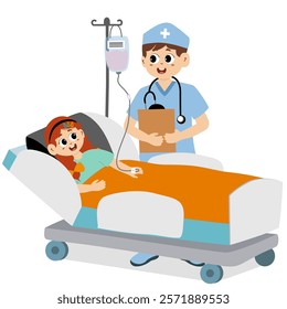 Happy nurses day greetings. Nurse taking care of a little kid on the bed. Happy nurses day illustration. Abstract vector illustration design