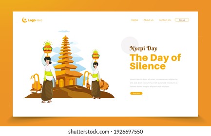 Happy Nyepi or Bali's silence day ceremony Illustration for greetings on landing page