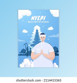 Happy Nyepi or Bali's silence of day greeting on poster template