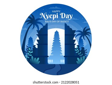 Happy Nyepi Day or Bali's Silence to Hindu Ceremonies in the Background of the Temple or Pura Illustration Suitable for Poster