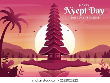 Happy Nyepi Day or Bali's Silence to Hindu Ceremonies in the Background of the Temple or Pura Illustration Suitable for Poster