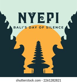 happy Nyepi day  hindu religion  happy bali's day of silence  temple  design for background  template  vector  illustration