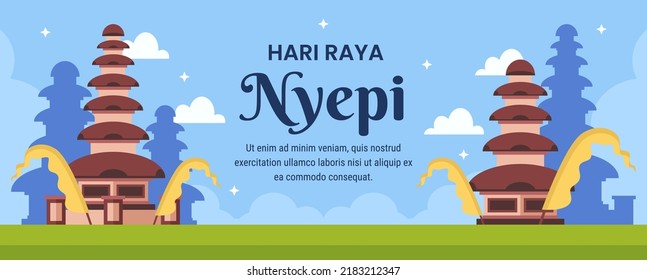 happy nyepi day horizontal banner vector flat design