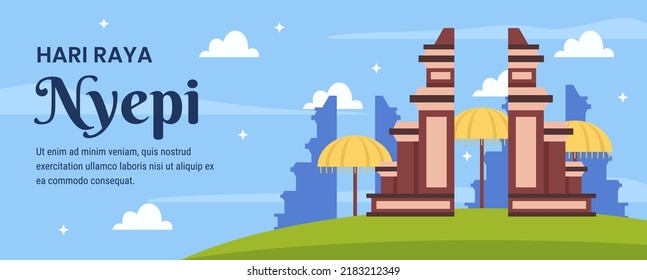 happy nyepi day horizontal banner vector flat design