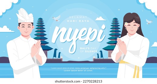 Happy Nyepi day means Bali day of silence concept illustration