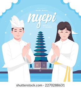 Happy Nyepi Tag bedeutet Bali Tag der Stille Konzept Illustration