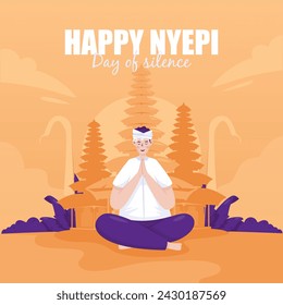 Happy Nyepi day of silence bali illustration greeting template