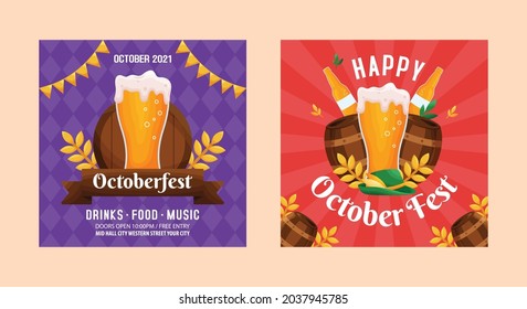 Happy October day Beer festival vector social media card