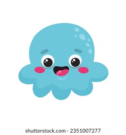 Feliz pulpo. Carácter infantil, imprimir para ropa, pegatina. Tema marino. Vector.