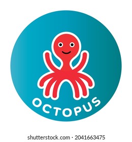 Happy Octopus - funny cartoon animal. Children character. Simple vector illustration with dropped shadow.