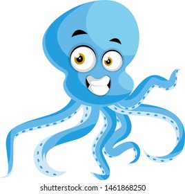 Happy octopus, illustration, vector on white background.