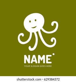 Happy octopus, logo design vector template.  