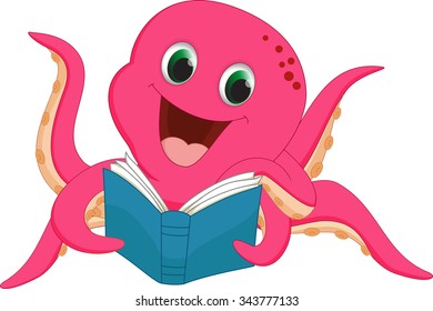 happy octopus reading a book