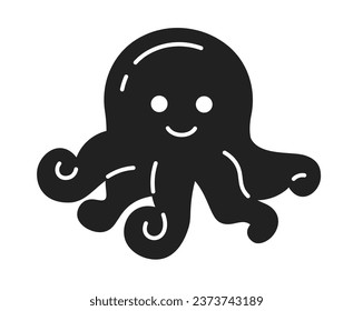 Happy octopus underwater fantasy monochromatic flat vector character. Kawaii octopi living creature. Editable thin line full body personage on white. Simple bw cartoon spot image for web design