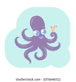 Happy octopus wants to eat fish