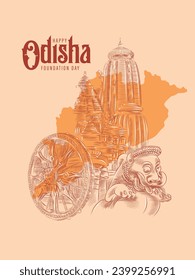 Happy Odisha Day Grußdesign. Feiert im Gedenken an die Bildung des Staates Odisha in Indien.