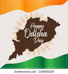 Happy Odisha Day, Utkal Divas, Hindi typography translate: Happy Odisha Day in indian state celebration