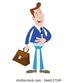 happy office man in a blue suit is laughing