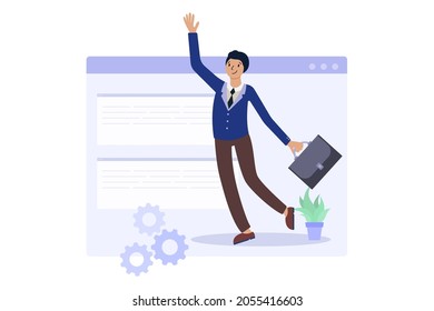 Happy office man with a briefcase. Vector illustration in a flat style. Businessman Character for design. Flat people concept.