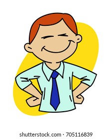 Happy office man cartoon hand drawn image. Original colorful artwork, comic childish style drawing.