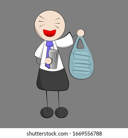 Happy office man with lunch box. Vector illustration