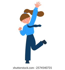 happy office woman jumping in joy flat vector illustration