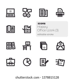 Happy Office Work (3), Editable Stroke Vector Icon Set