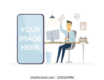 Happy Office Worker - Colorful Modern Vector Illustration