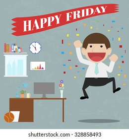 Happy office worker on weekend, illustration vector design.