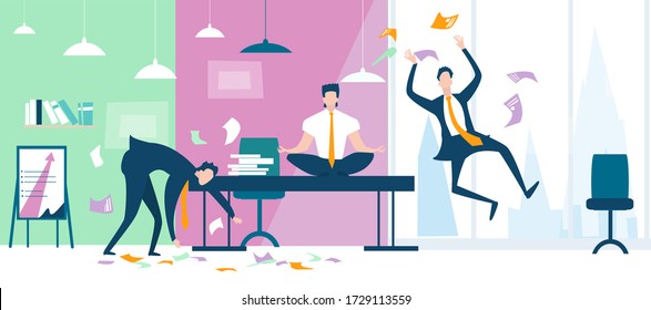Gute Büroangestellte, fleißig arbeiten und den Unternehmenserfolg feiern. Erzielung, Zusammenarbeit, Unterstützung und Umsetzung der Vereinbarung.  