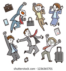 Happy Office Workers Jumping up.