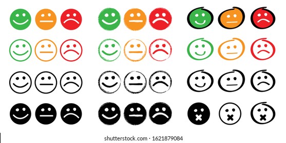 Happy oke neutral and unhappy emoji smile face Vector unlike, dislike or like icons Funny gets symbols Do Don't or dont Okey Thumb up thumbs down Super good or bad Okay evaluation communicate