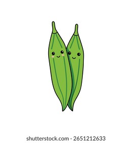 Design plano estilo desenhos animados de okra feliz com várias vagens sorridentes Ilustração Vetor
