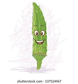 happy okra vegetable cartoon character smiling. 