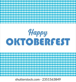 Happy Oktoberfest - Beer Festival. Hand-drawn Doodle elements. German Traditional holiday. Horizontal stripes of blue diamonds with texture on a white background.