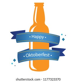 Happy Oktoberfest Blue Ribbon Bottle Beer Background Vector Image
