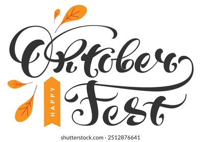 Happy oktoberfest lettering ornate text template greeting card beer festival. Vector isolated