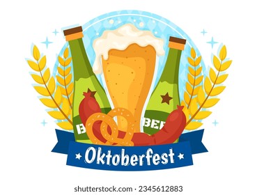 Happy Oktoberfest Party Festival Vector Illustration with Beer, Sausage, Gingerbread, German Flag and ets Background Flat Cartoon Hand Drawn Templates